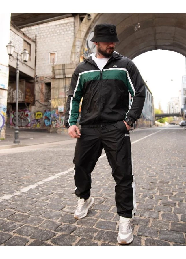 Спортивний костюм чоловічий RETRO Lacoste чорний ВТ4681, плащівка краш No Brand (392962754)