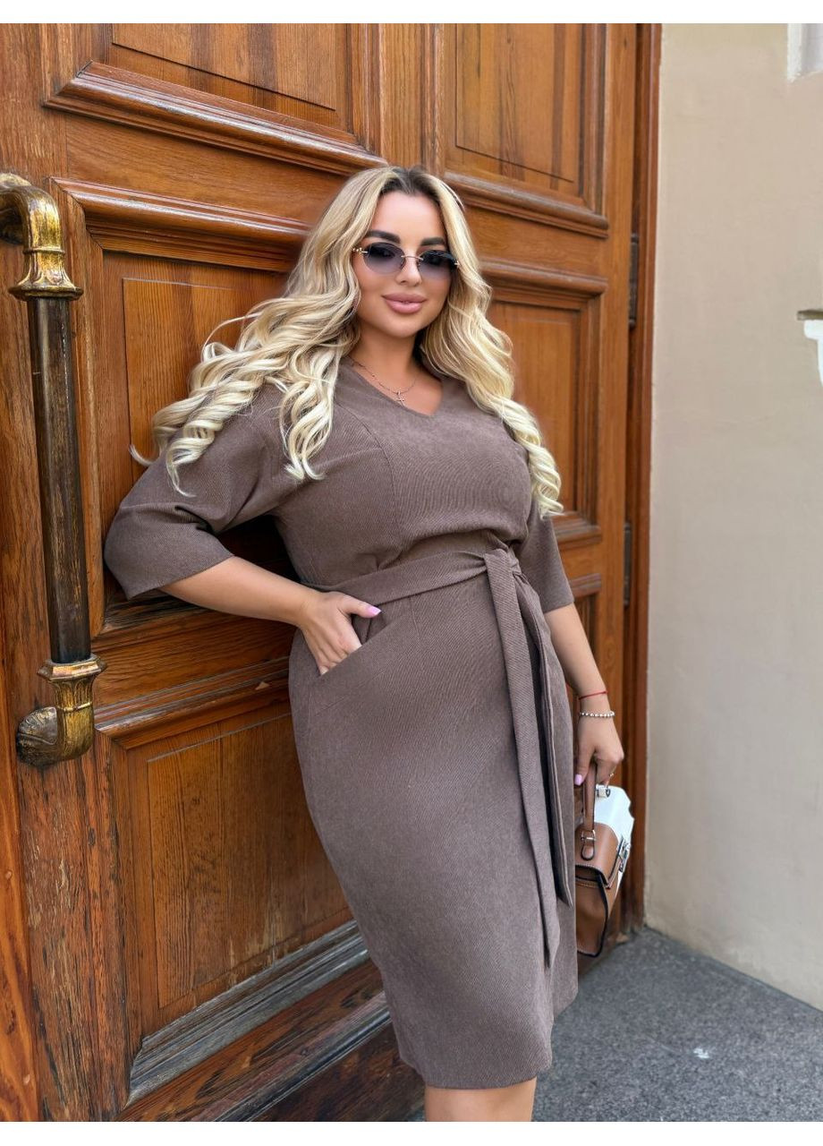 Кавова святковий, ділова жіноча сукня міді Style Point однотонна