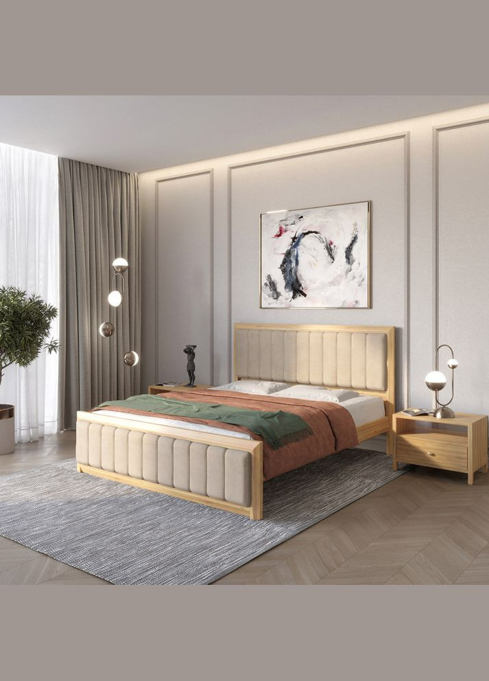 Односпальне дерев'яне ліжко Барселона Б1 /Аляска 23 (Бежевий) 80х190 см (MBG-11506) Mebigrand (366086258)