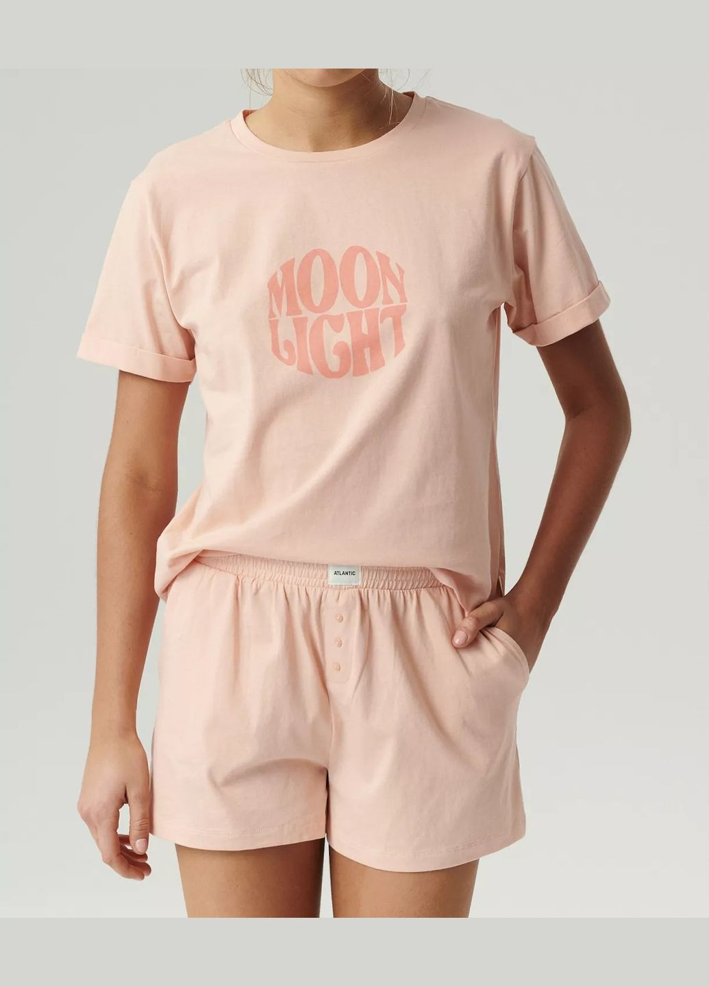 Персиковая всесезон женская пижама футболка + шорты Atlantic