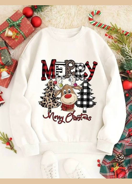 Белый женский свитшот новогодний теплый новогодний (313803085)