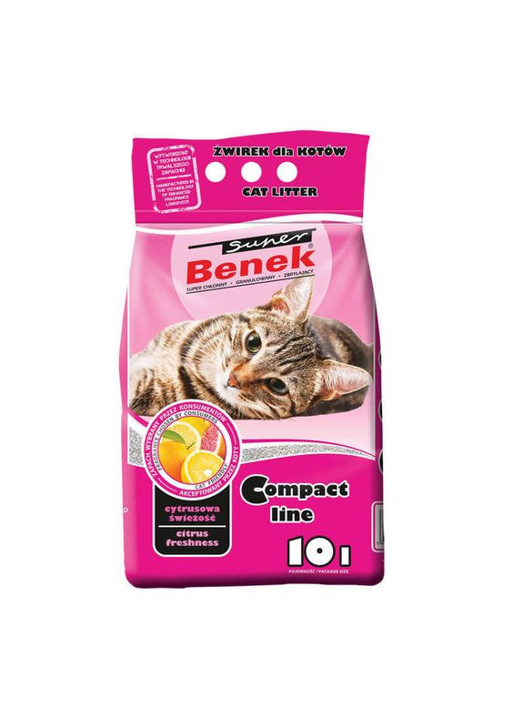 Бентонітовий наповнювач Компактний для котячого туалету з ароматом цитрусу Compact Line Citrus - 10 л Super Benek (368192574)