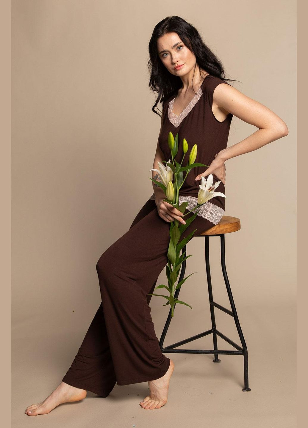 Коричнева піжама жіноча l alpine chocolate (альпійський шоколад) (арт 03218) Effetto