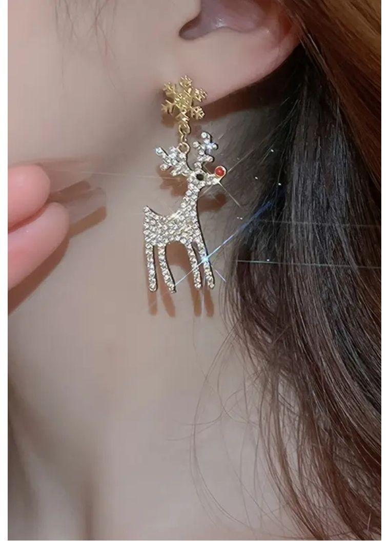 Сережки новорічні в стразах олені Рудольф, 1678 No Brand (367960489)