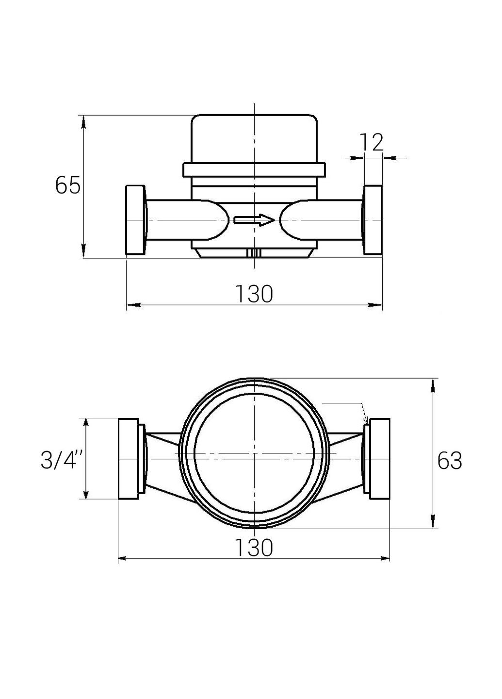 Лічильник гарячої води DN20 3/4″ без штуцера L130 EC 4,0 ECOSTAR (301219161)
