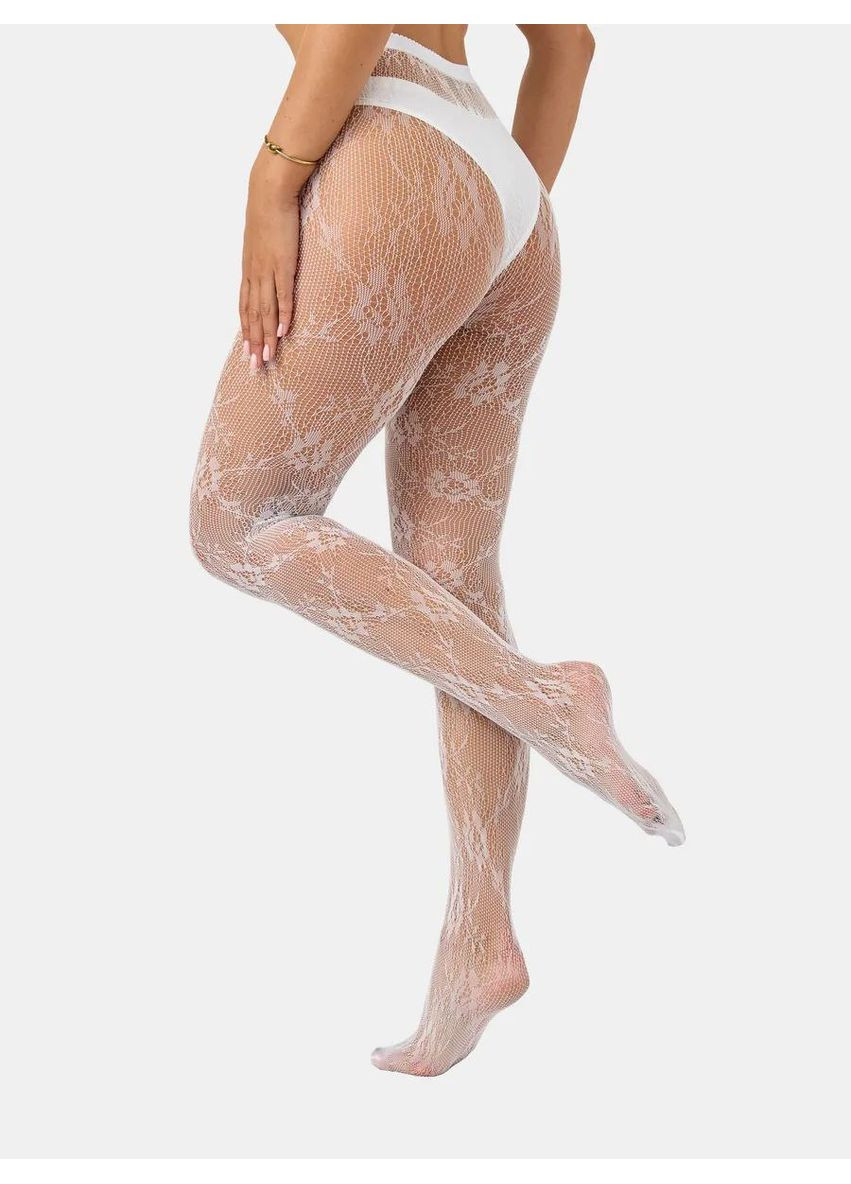 Універсального розміру колготки сіточкою з візерунком Троянд тягнуться на стегні до 120 см No Brand колготки сіточкою з візерунком Троянд білі (356676200)