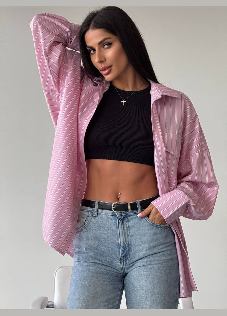 Розовая коктейльный, классическая, повседневный, кэжуал, вечерний рубашка в полоску FINO Mode с длинным рукавом