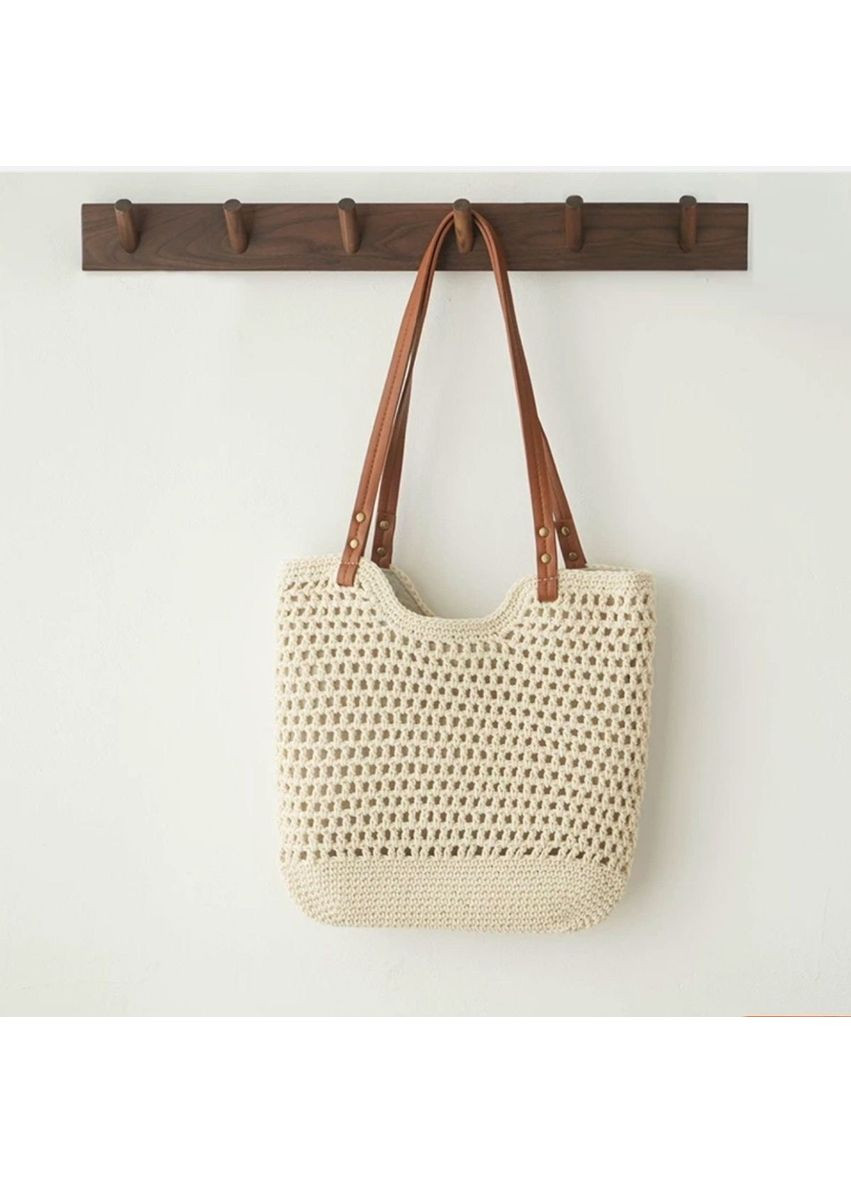 Пляжная сумка вязаная бежевая – легкая, маленькая и стильная для летнего отдыха B&S (368827037)