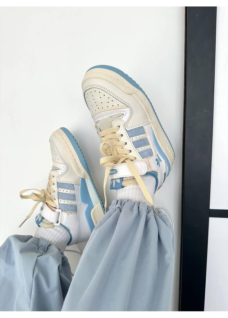 КРОССОВКИ ЖЕНСКИЕ ADIDAS FORUM LOW LIGHT CREAM BLUE АДИДАС ФОРУМ No Brand белые демисезоны (368647182)