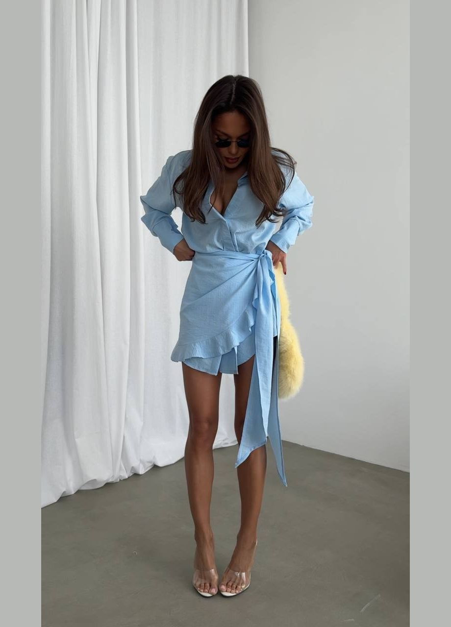 Голубой пляжный, повседневный, кэжуал, вечерний рубашка FINO Mode с длинным рукавом