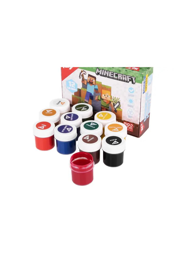 Гуашеві фарби для творчості Minecraft 12 кольорів в асортименті дитячі 230407 Yes Кнц4697 (370654134)