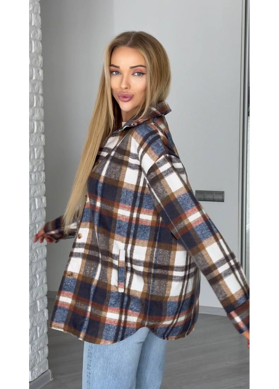 Коричневая повседневный, вечерний, кэжуал, классическая рубашка в клетку No Brand с длинным рукавом