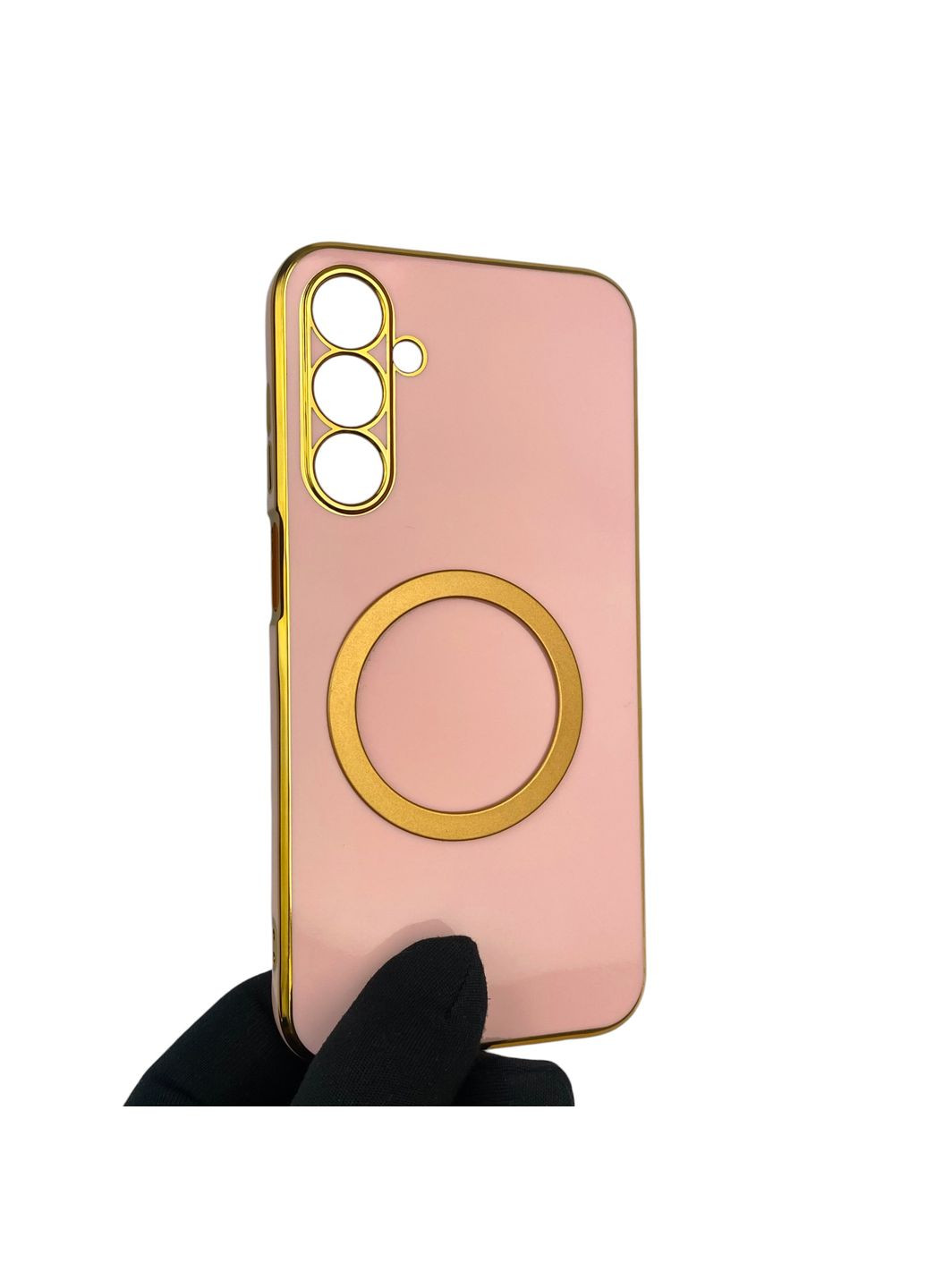 Чохол для Galaxy A25 5G (SM-A256B) з кільцем MagSafe із золотою окантовкою на самсунг а25 пудровий gs1 Samsung (366229972)