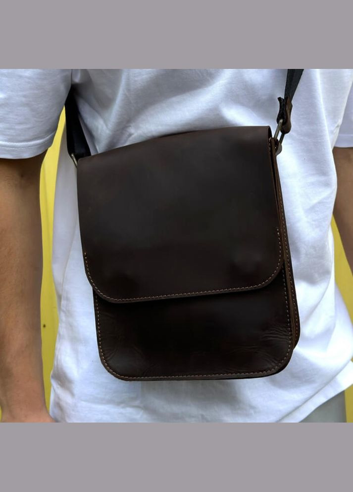 Сумка коричнева через плече чоловіча Майамі, сумка месенджер чоловіча 20*24*4 см з широким ремінцем No Brand (333705227)