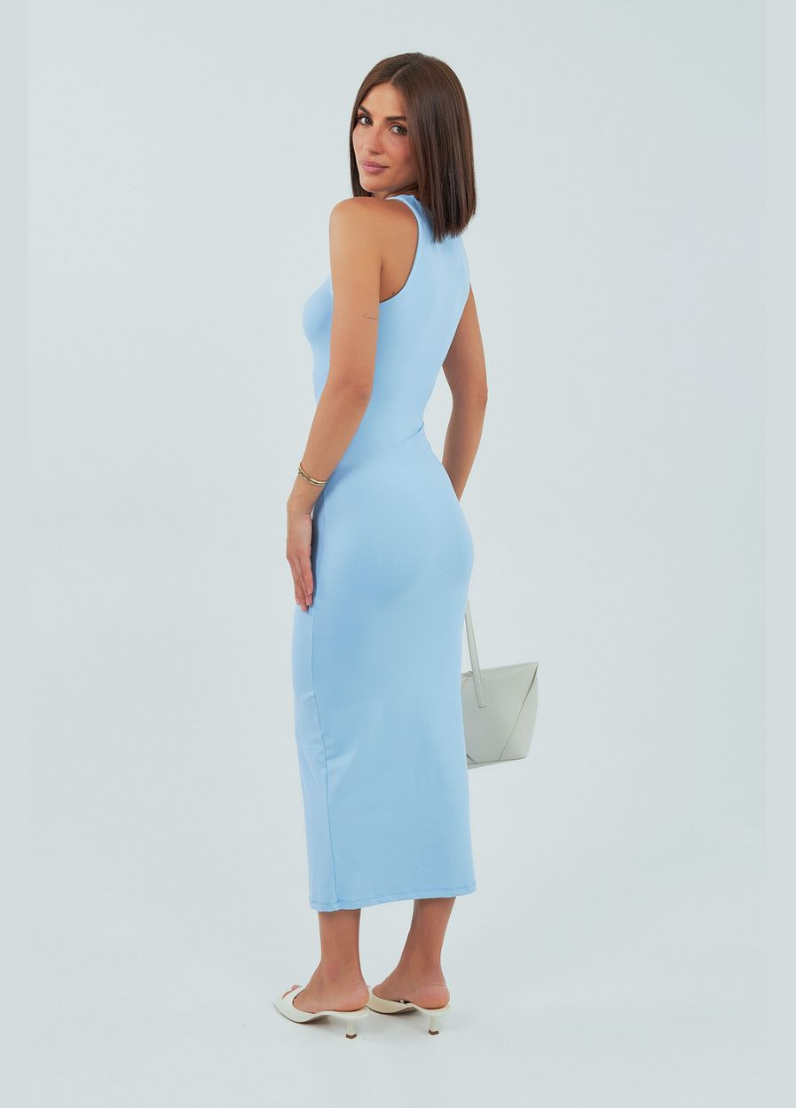 Блакитна довга еластична сукня без рукавів Lurex