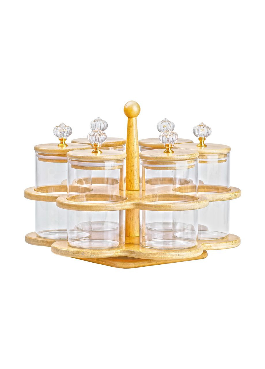 Банки для сыпучих продуктов набор из 6 штук по 580 мл на деревянной подставке TS Kitchen (306848985)