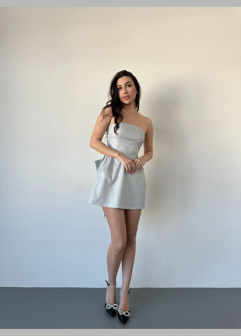 Серебряное праздничный, откровенный, коктейльное, вечернее платье женское No Brand однотонное