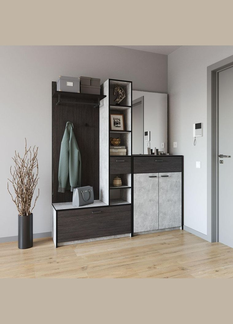 Прихожа з штангою для одягу та гачками від KO-0002 Бетон/Венге темний MORELI (361035041)