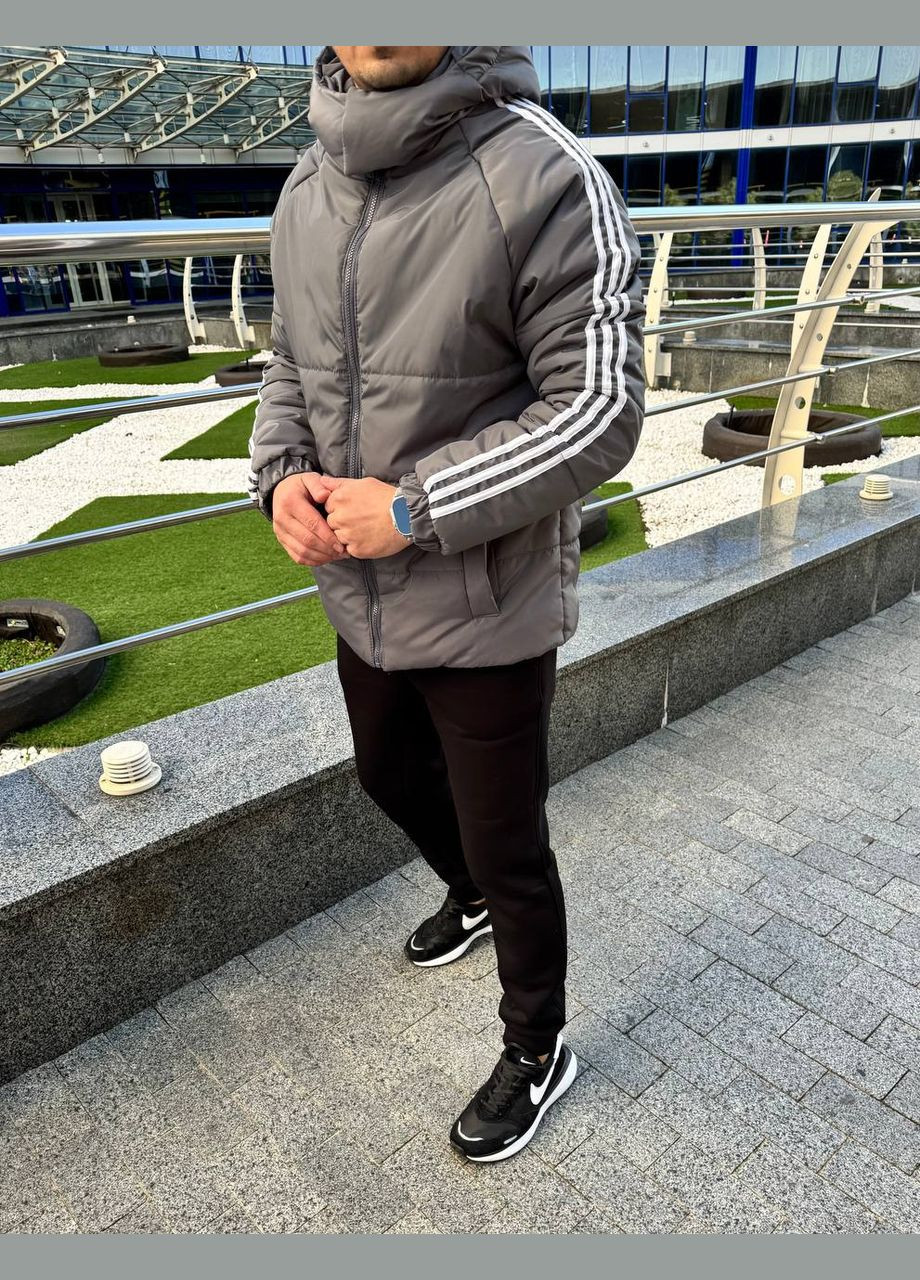 Серая демисезонная куртка мужская с капюшоном. No Brand