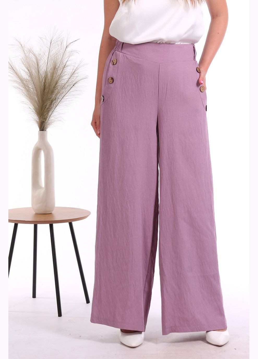 Брюки палаццо женские 018 лен жатка сиреневые Актуаль (335007137)
