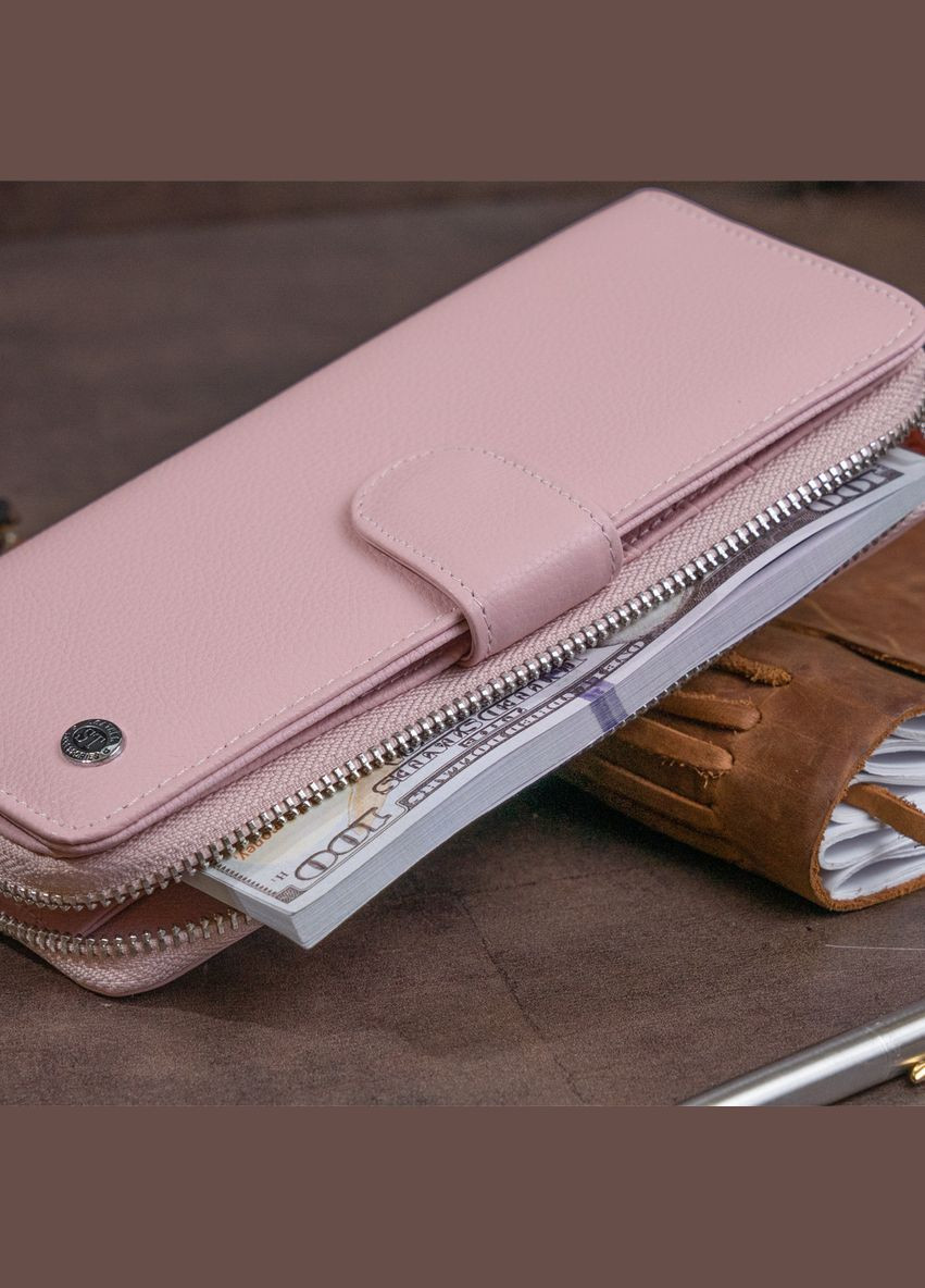 Вертикальний місткий гаманець зі шкіри жіночий 19303 Рожевий st leather (329149853)