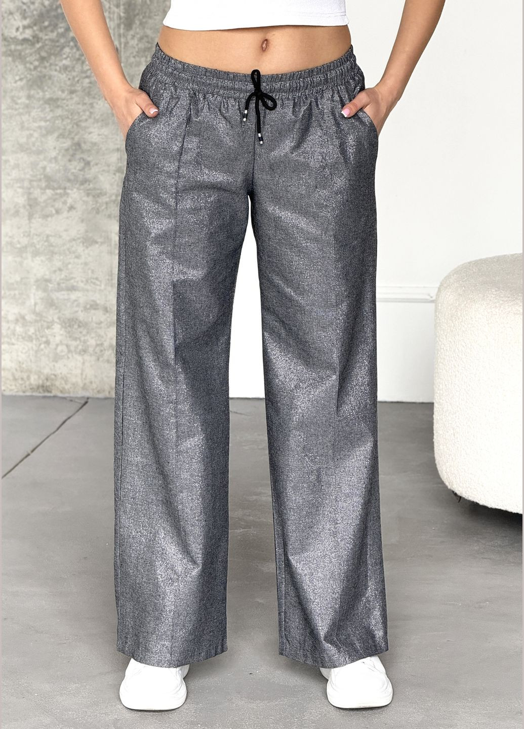 Стильні прямі штани з льону з люрексовою ниткою INNOE Штани (326989383)