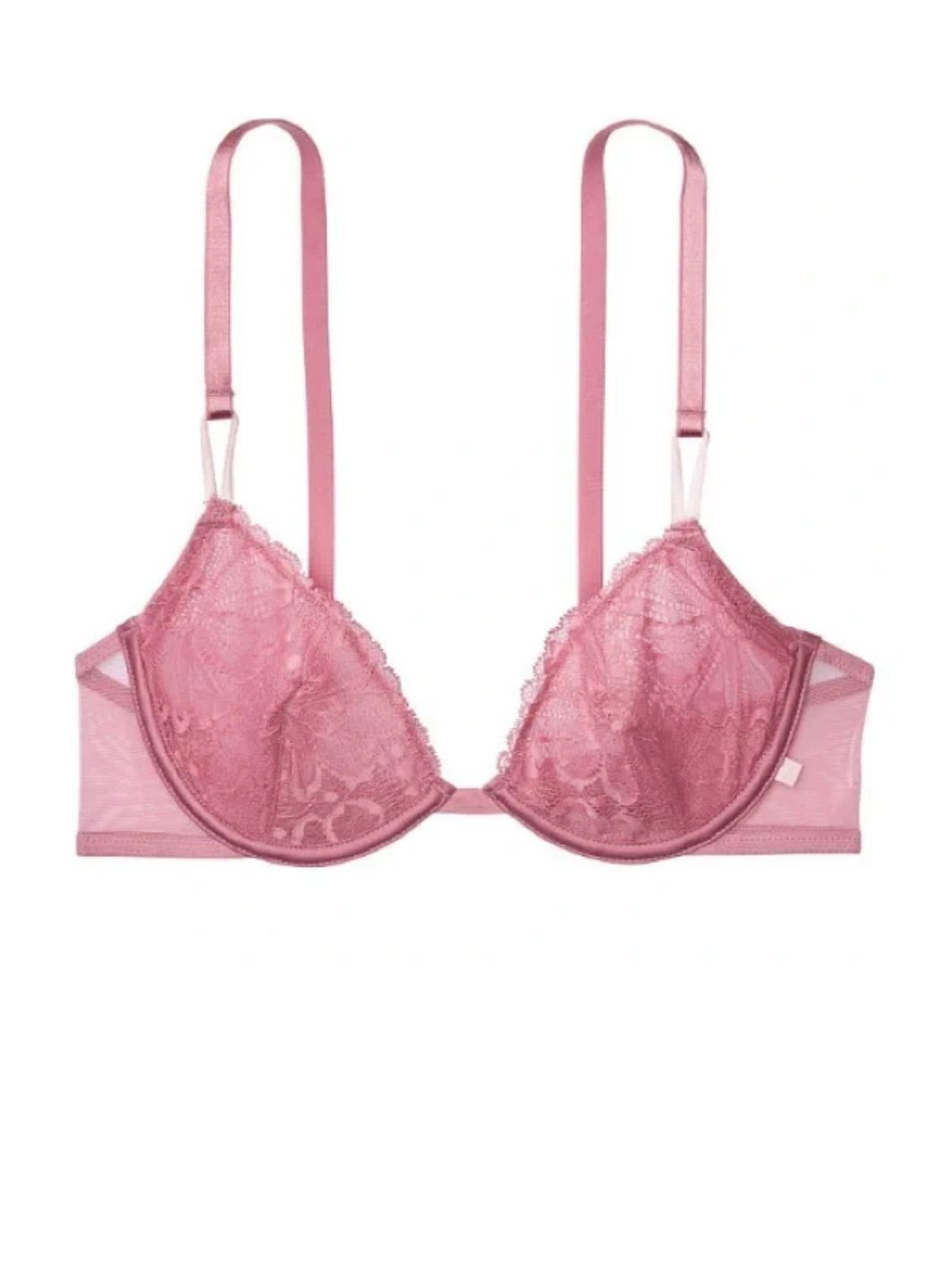 Рожевий балконет жіночий бюстгальтер мереживний sexy tee unlined lace demi bra Victoria's Secret з кісточками поліамід, еластан