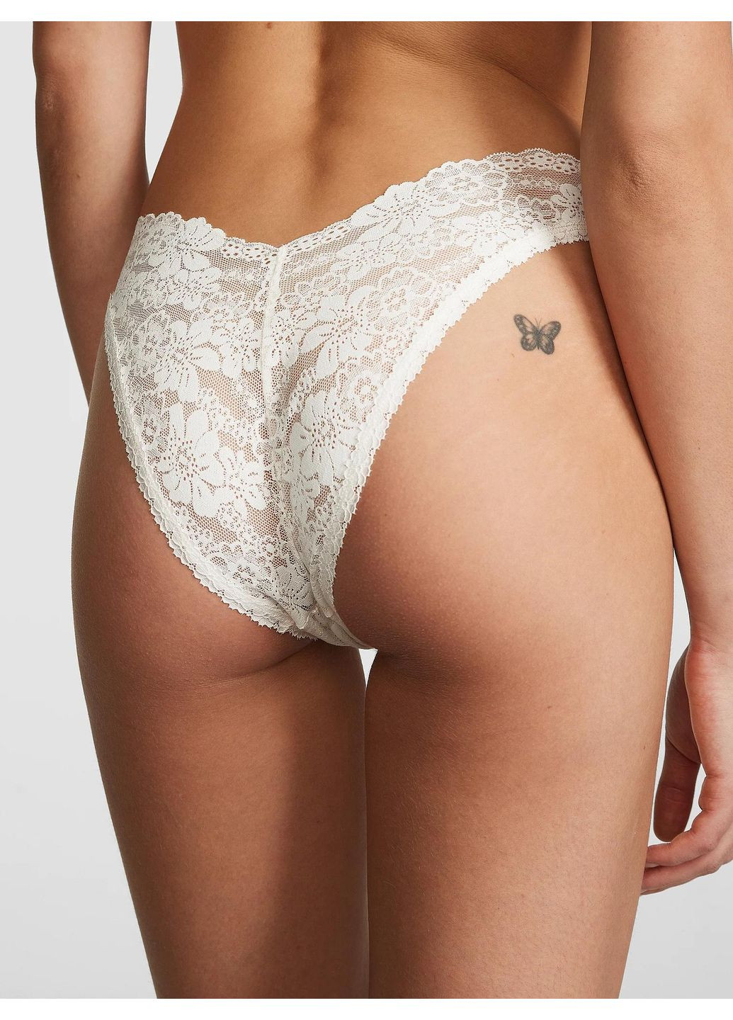 Трусики-бразиліана жіночі PINK Wink V-Front Brazilian, мереживні, колір Coconut White, розмір M Victoria's Secret (366880224)