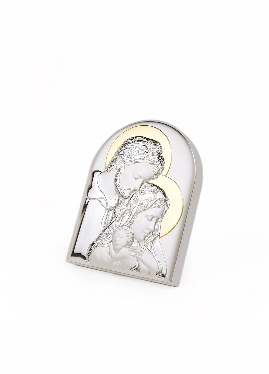 Ікона Святе Сімейство 16,3х21,3см срібна аркової форми на білому дереві без рамки Silver Axion (265446060)