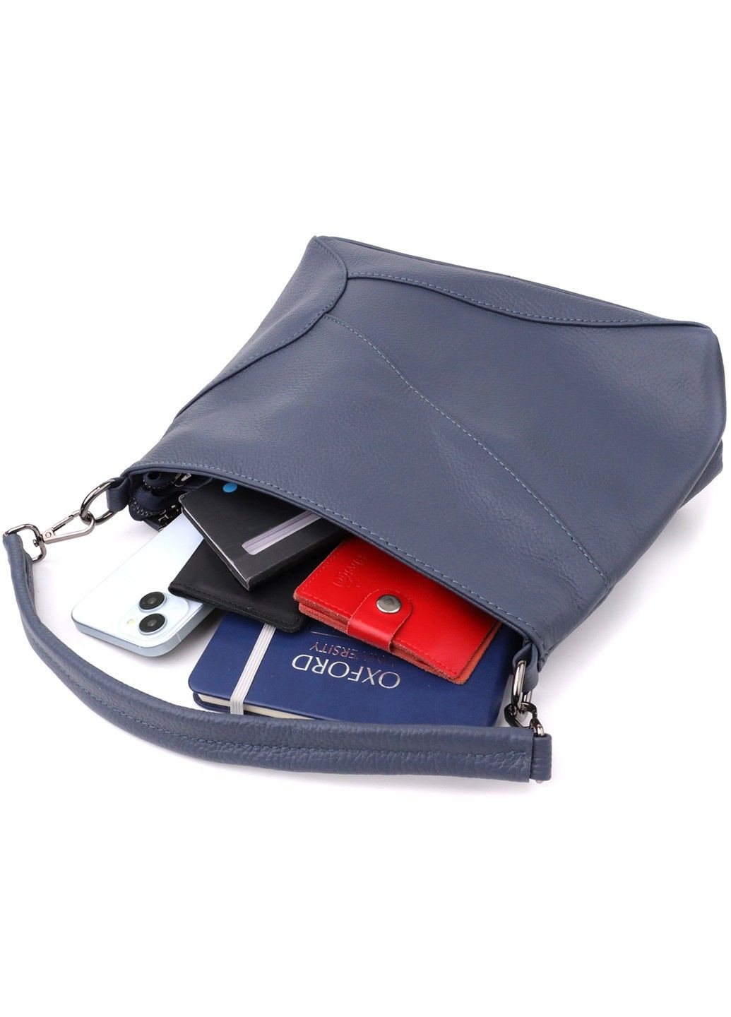 Практична жіноча сумка на два відділення з натуральної шкіри 23016 Синій Vintage (361401121)