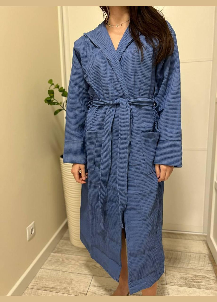 Вафельний банний халат жіночий гіпоалергенний XL-XXL Синій (П4К-Е-Avafel003-02) No Brand (323161123)