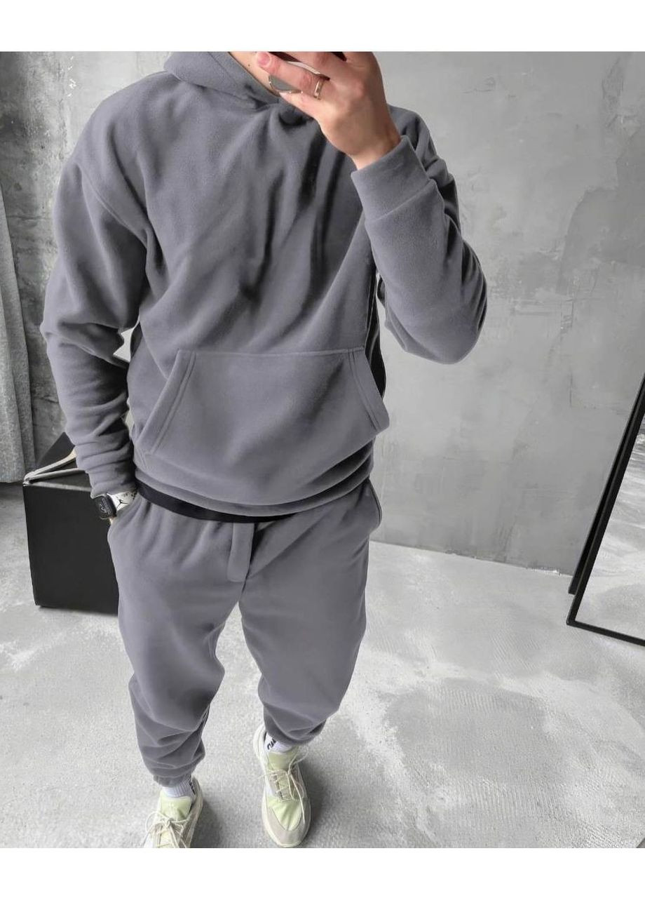 Серый костюм двухсторонний полар флис очень теплый брюки и кофта Україна