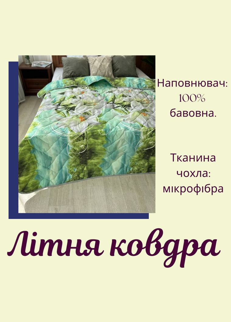 Ковдра гіпоалергенна з бавовняним наповнювачем стьобана 215х145 (П4К-lito-kovdra-001/7-02) No Brand (306633842)