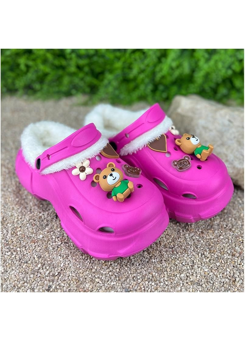 Жіночі крокси утеплені на платформі з джибітсами Е-006060-4 Фуксія Sanlin (307172398)