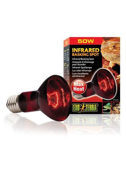 Лампа Exo Terra Infrared Basking Spot для террариумных животных, инфракрасная, 50 W, E27 (для обогрева) (*) Exo-terra (323153337)