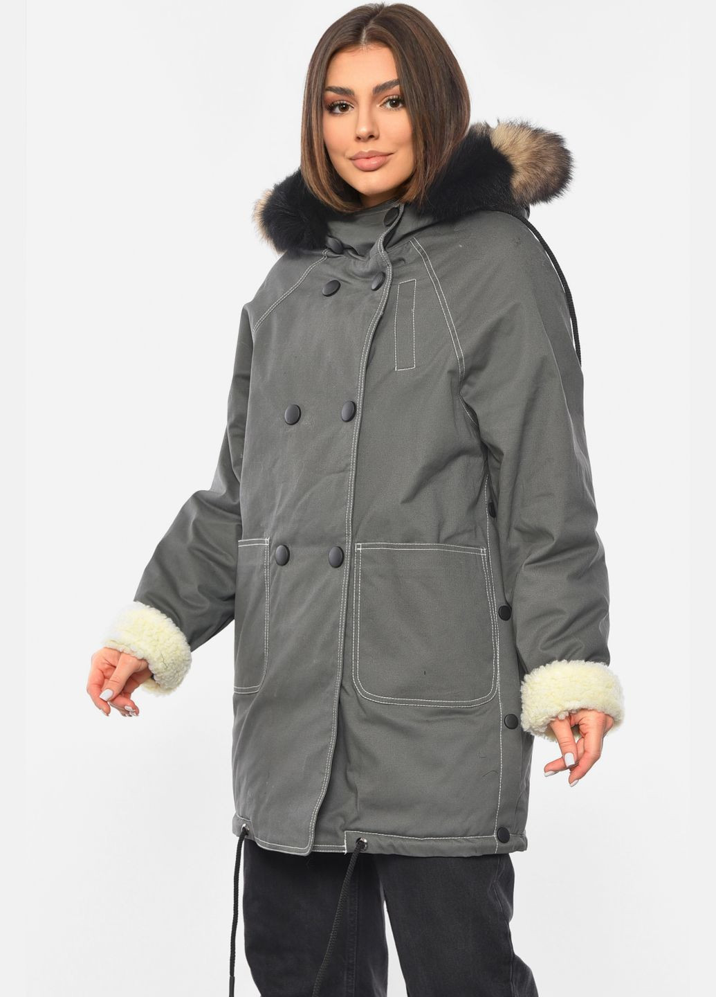 Сіра демісезонна парка жіноча демісезонна сірого кольору Let's Shop
