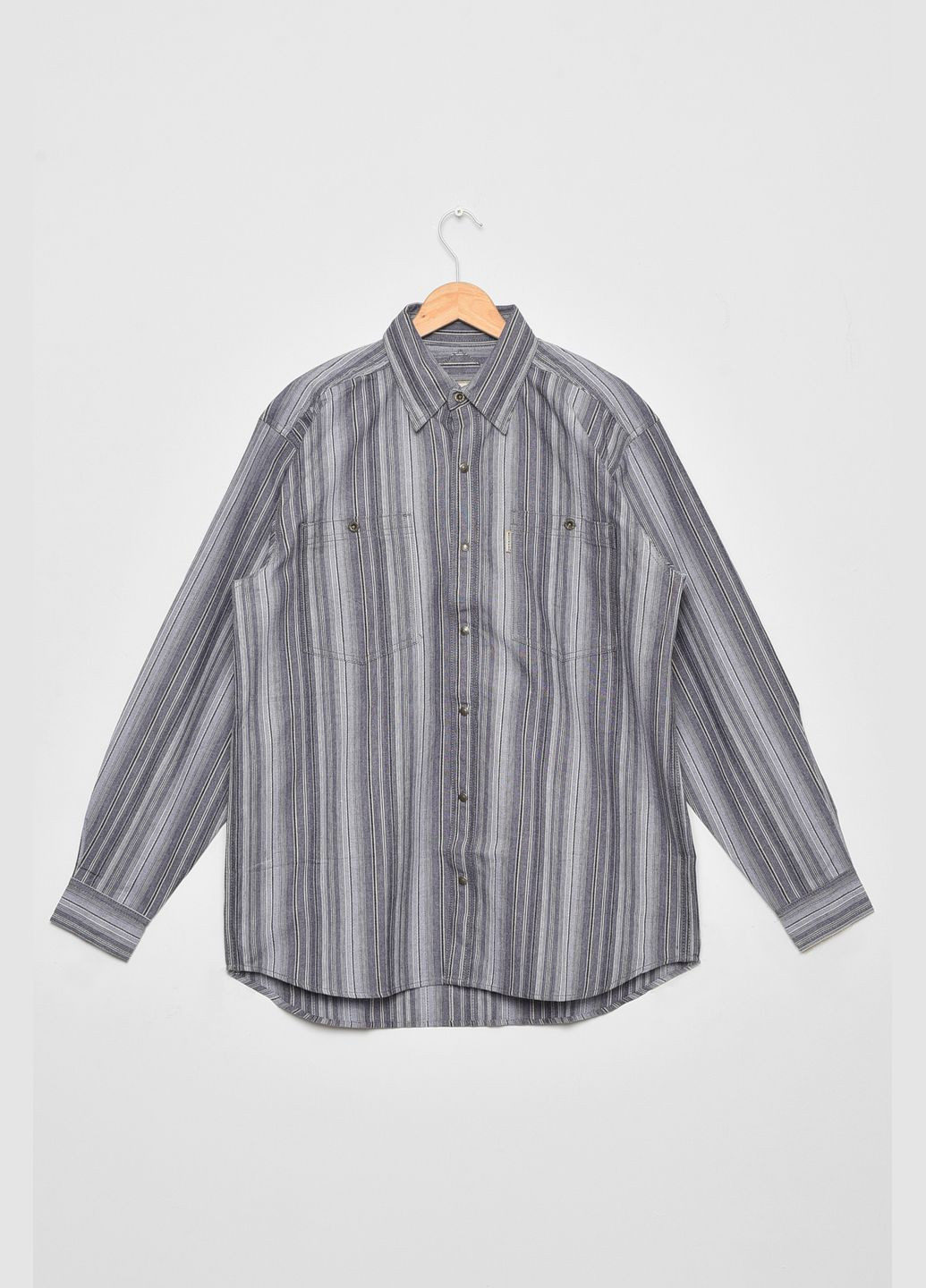 Сорочка чоловіча батальна сірого кольору в смужку Let's Shop (293765100)