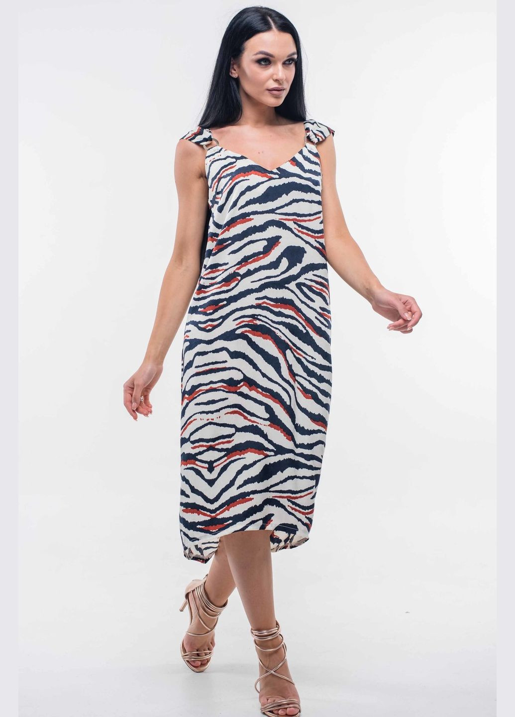 Летний женский легкий сарафан меди с асимметричным низом и лямками на кольцах (сф 16.2-49/19) RiMari