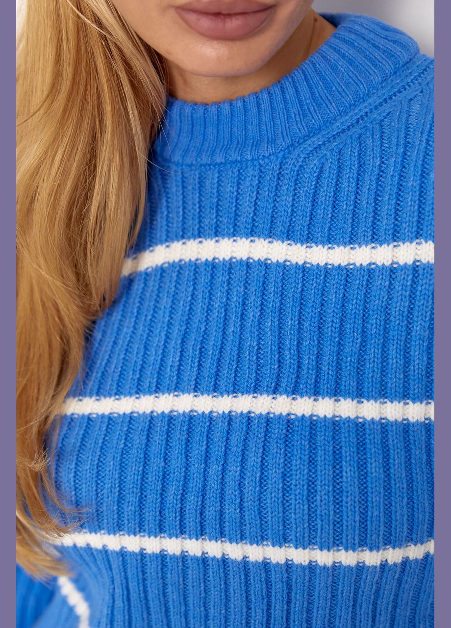 Синий демисезонный стильный вязаный свитер в полоску No Brand