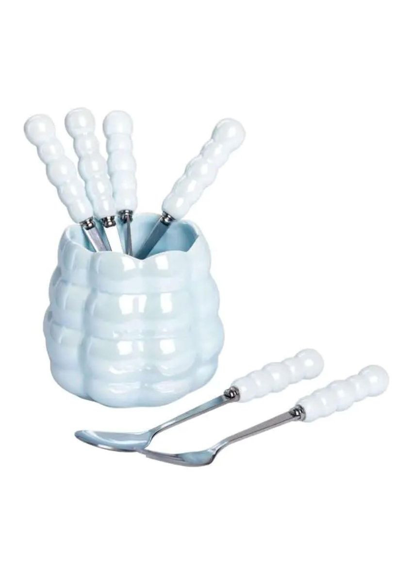 Набор десертных вилок и ложек на 3 персоны с подставкой из фарфора, 7 предметов, Голубой HP-20-57 Yiwu (373995117)