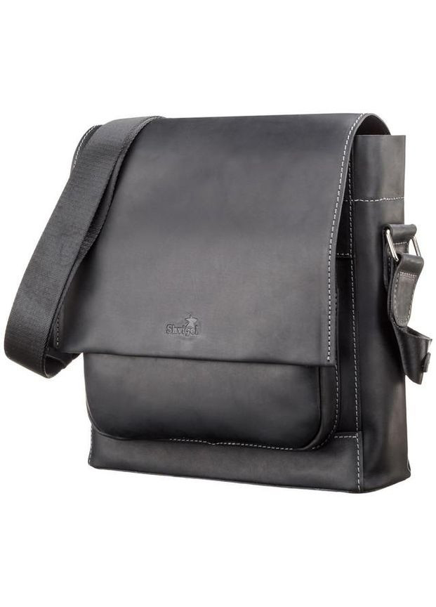Сумка планшет через плече чоловіча для документів А4 із натуральної шкіри середня Чорний 36724 Shvigel (353689953)