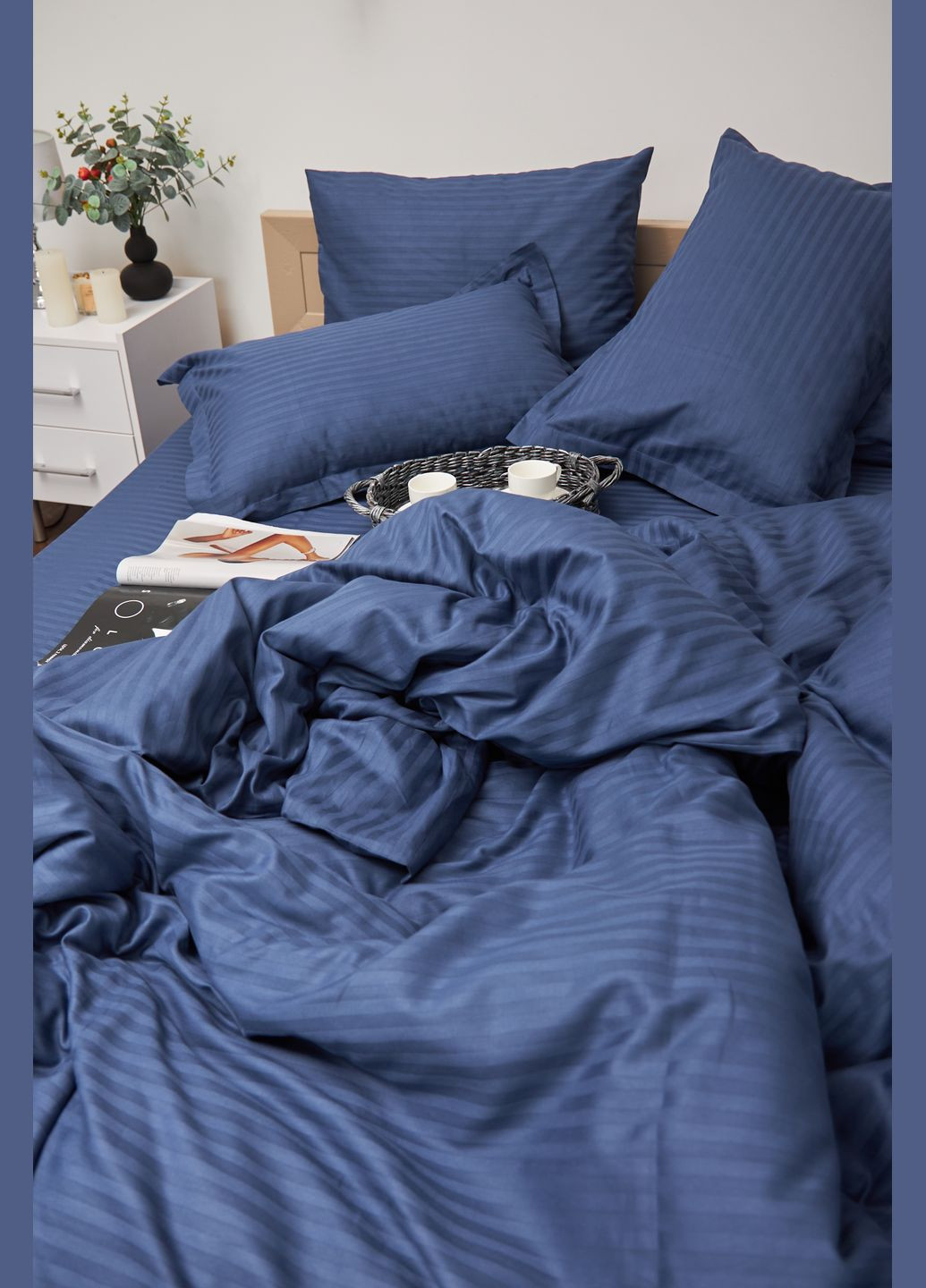Комплект постельного белья полуторный евро 160х220 наволочки 2х40х60 Satin Stripe (MS-820000510) Moon&Star delfi blue (284416632)