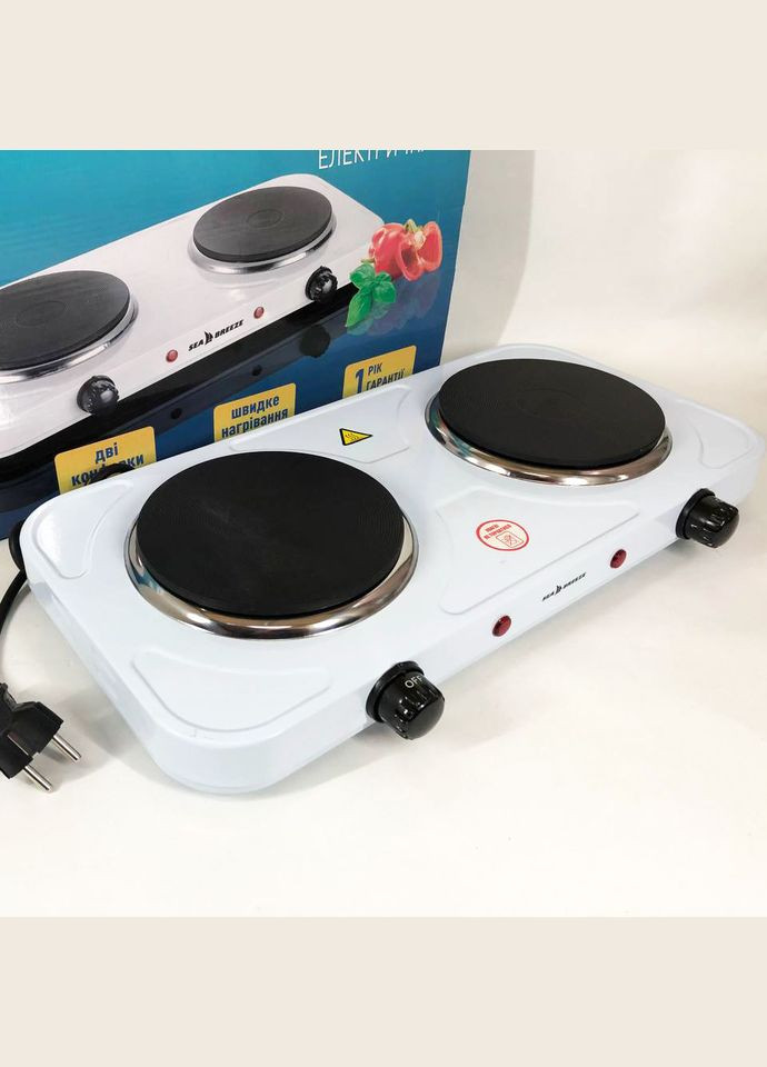 Настольная плита электрическая SB-063, электроплита двойная, двухкомфорочная. Цвет: белый Sea Breeze (365670316)