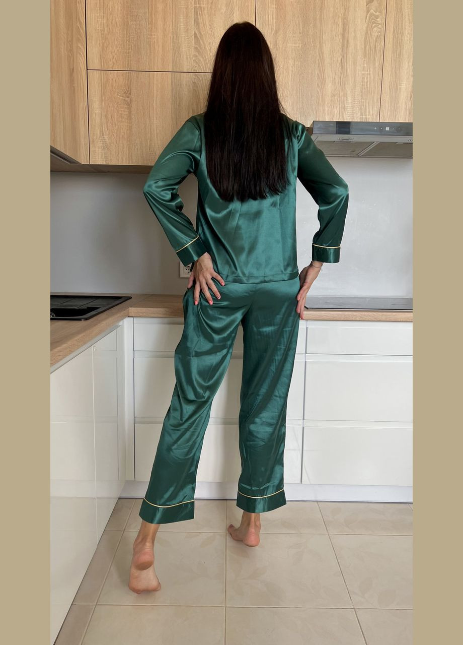 Зеленая всесезон женская шелковая пижама 2 Льва