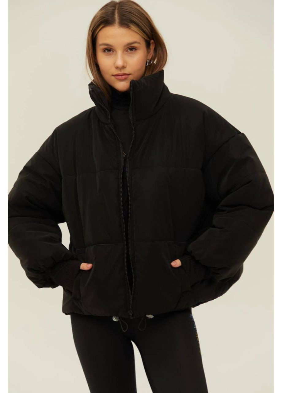 Черная демисезонная женская зимняя куртка оверсайз с защитой от ветра и влаги — замеры в описании куртка-пальто DK/DL Мода без кордонів