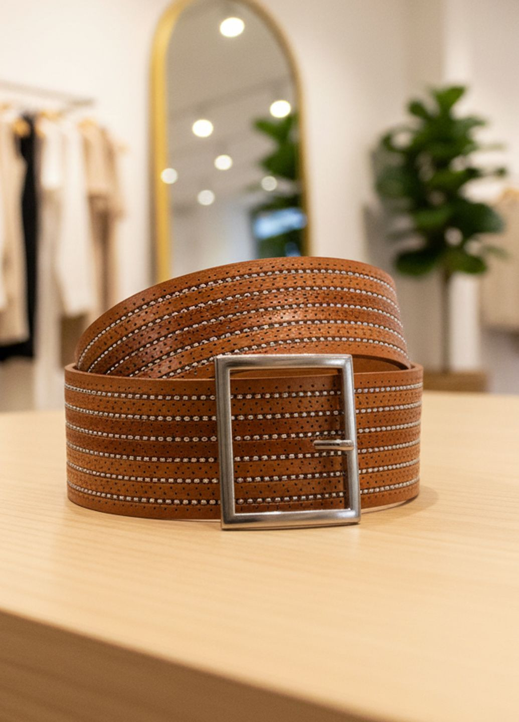 Широкий жіночий шкіряний пояс Темно-бежевий Manufac (363261821)