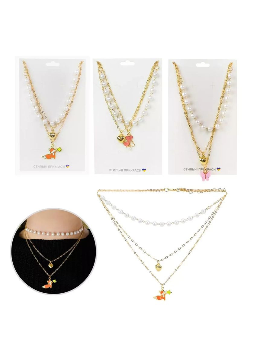 Детское украшение многослойное ожерелье чокер цепочка с кулонами B4365 Цена за 12 штук No Brand (362431969)