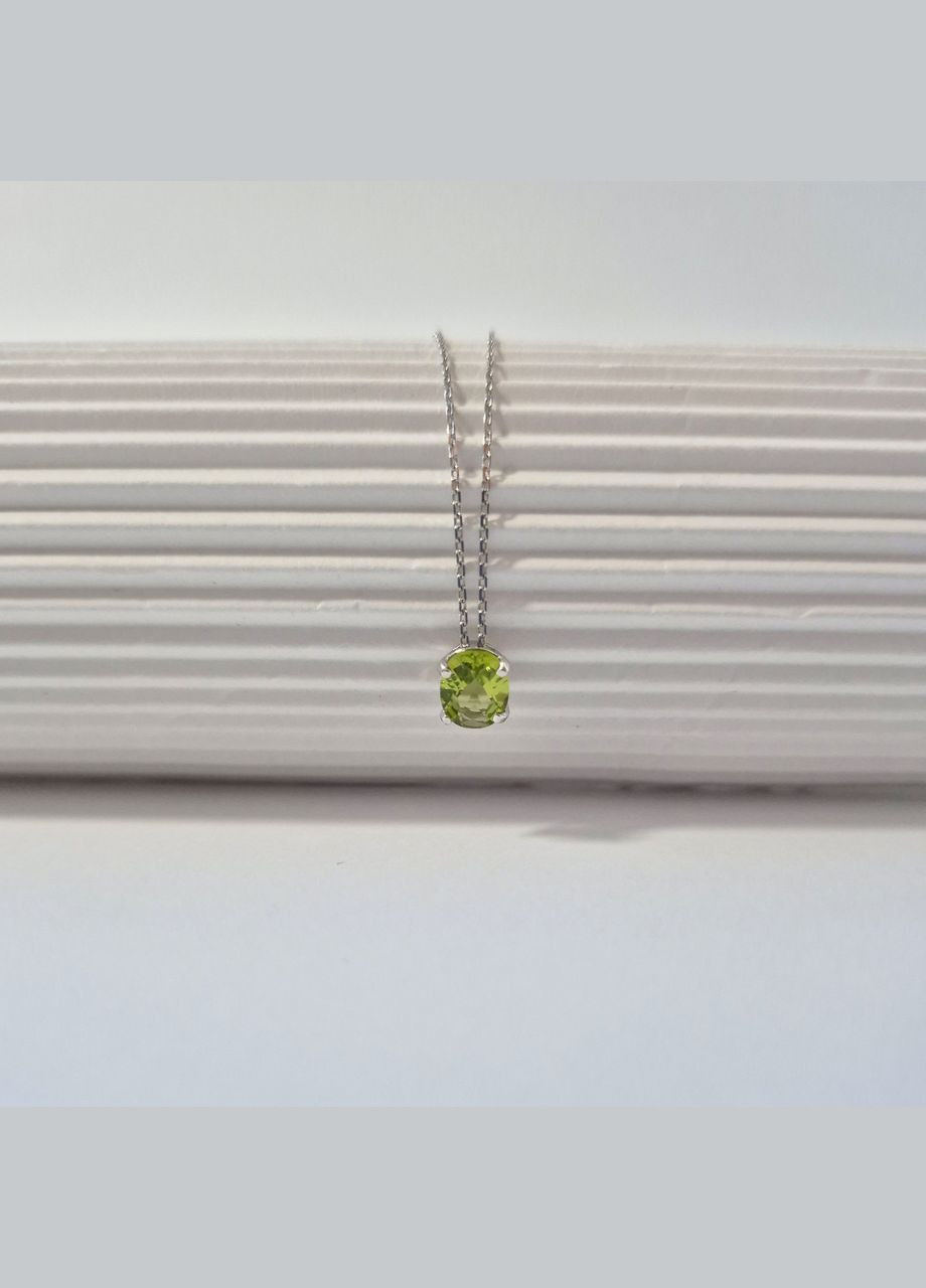 Срібний ланцюжок кольє з підвіскою Овал с Хризолітом 40 см срібло 925 проби Родоване 1457 1.99г No Brand (309013012)