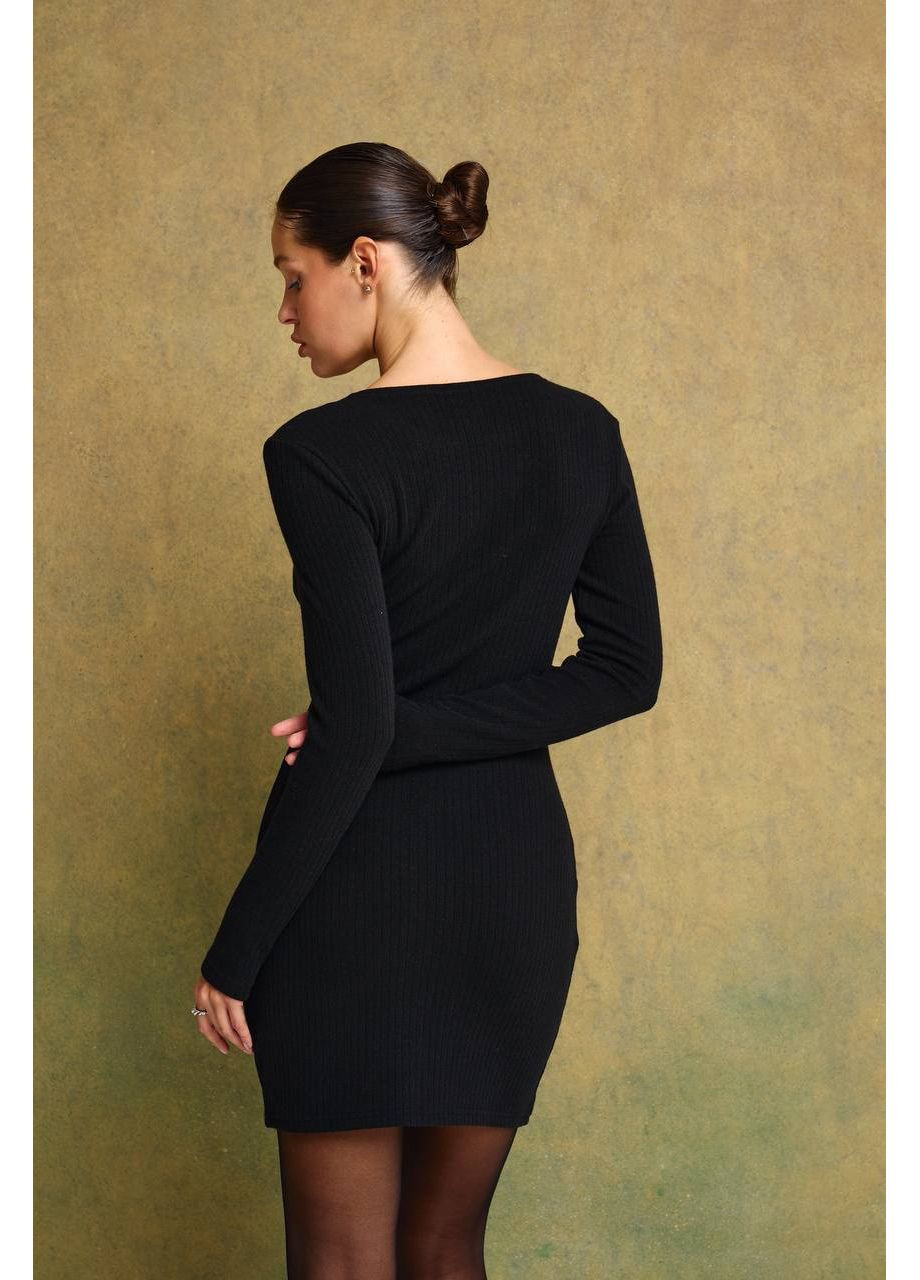 Чорна святковий, коктейльна, ділова, повсякденний, кежуал сукня з акцентами ґудзиками з трикотажу 💫💫💫 силуетна Україна однотонна