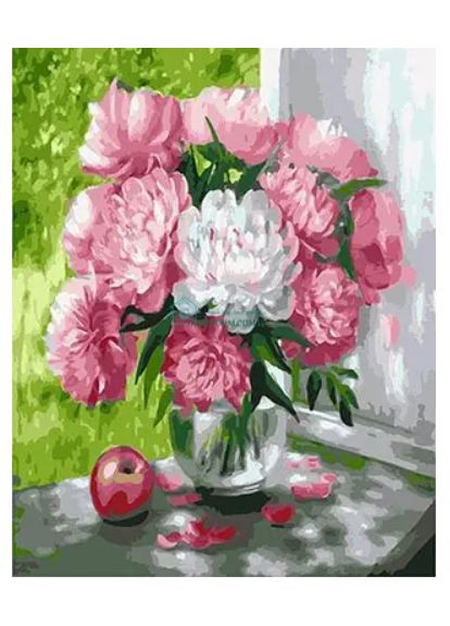 Картина за номерами Квіти Набір для розпису на полотні Півонії на вікні Живопис по номерам 40x50 GX26465 Rainbow Art (308987692)